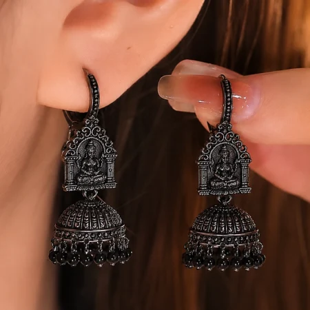 The Lakshmi Antique Oxidized Jhumkas